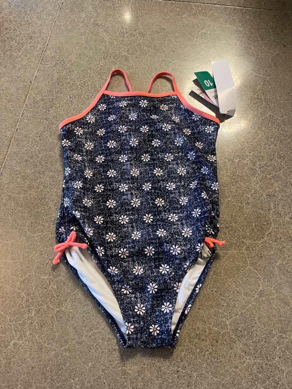 Kensie Girl Navy Floral One-Piece Swimsuit with Pink Trim